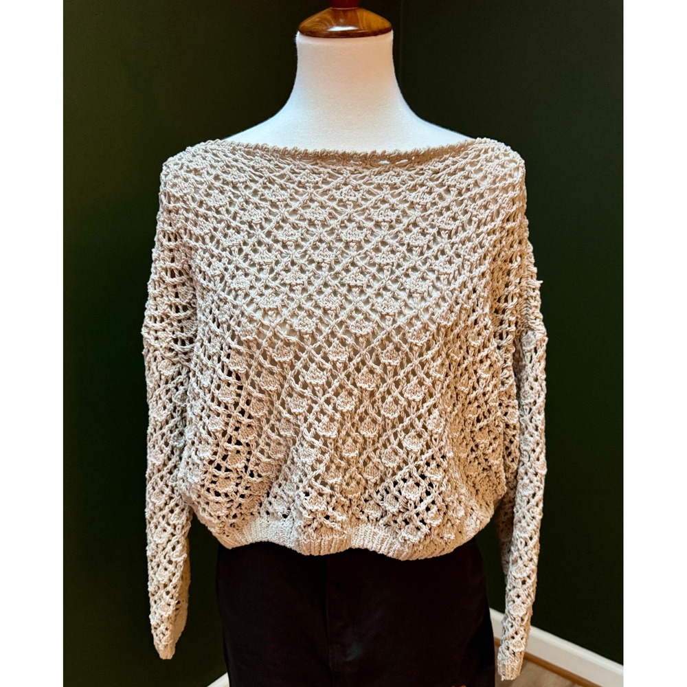 Moon & Madison Tan Crochet Knit Oversized Sweater Women's Size‎ S